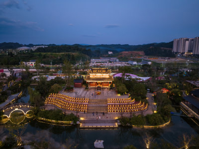 江西上饶网红景点婺女洲日落夜景航拍