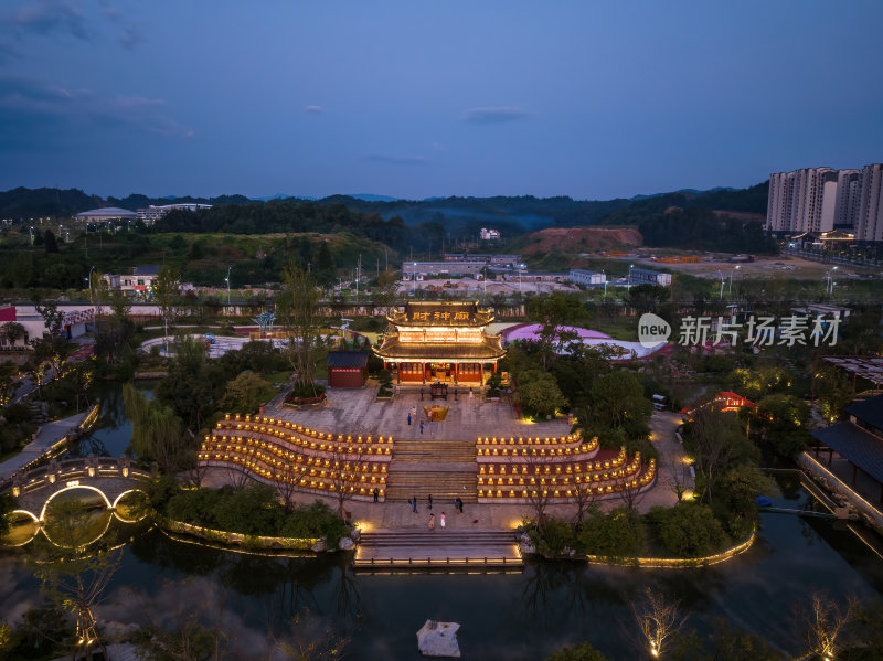 江西上饶网红景点婺女洲日落夜景航拍