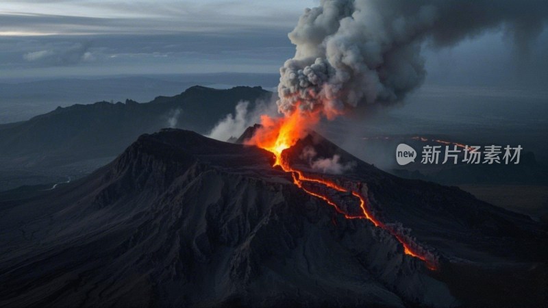 火山喷发熔岩流淌景象