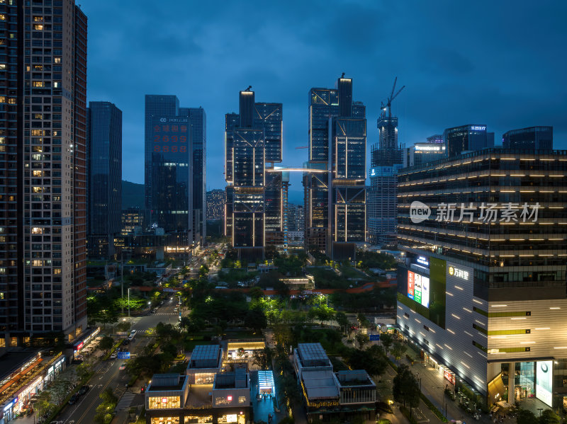 广东深圳天空之城万科云城日落夜景航拍