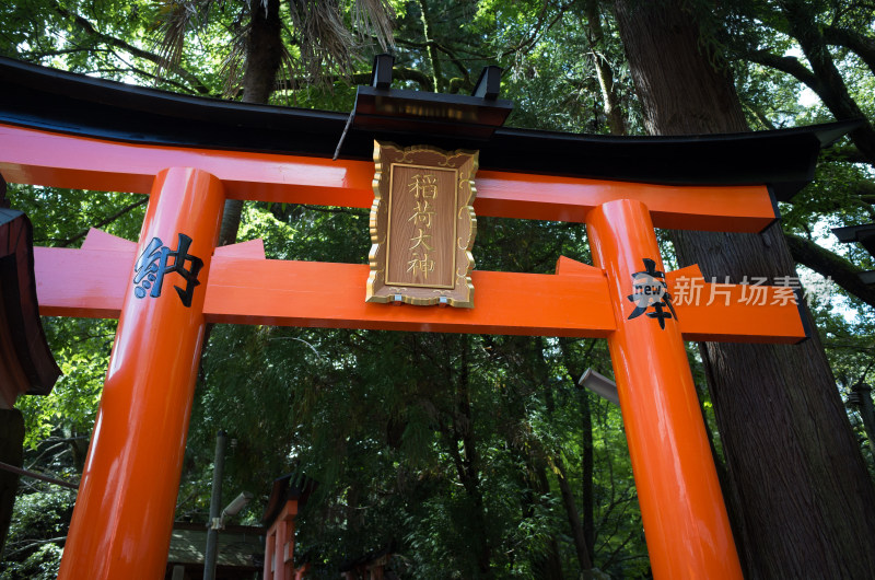 日本京都伏见稻荷大社的鸟居特写