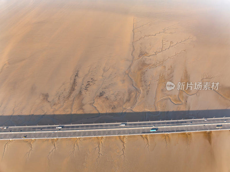 浙江绍兴钱塘江嘉绍跨江大桥退潮纹理航拍