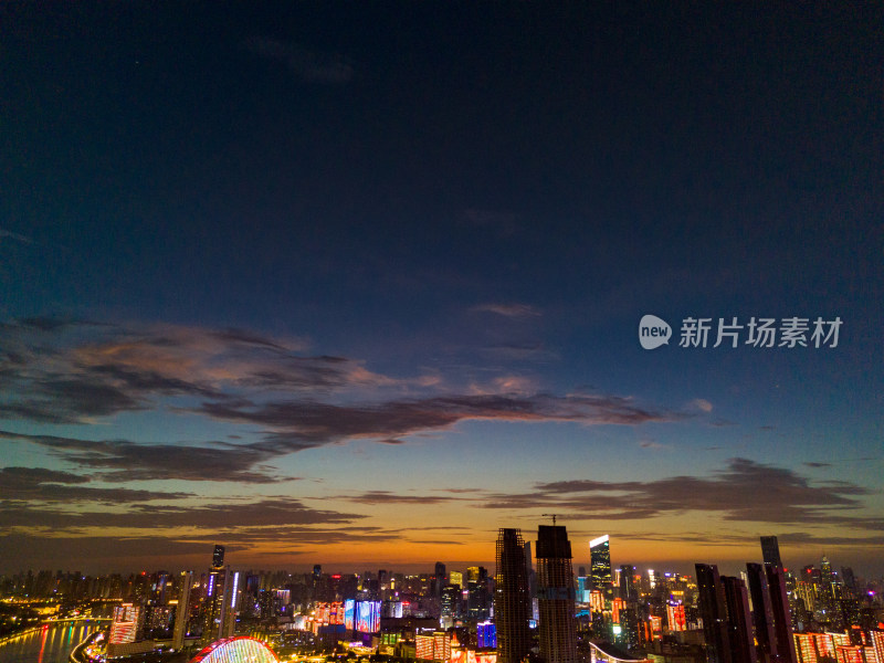 武汉夜景晚霞航拍图