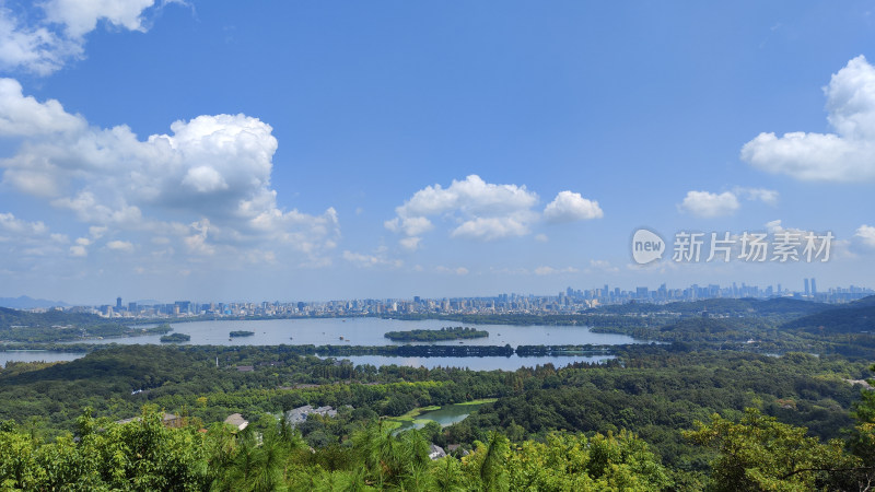 杭州三台阁远眺杭州西湖全景自然风光