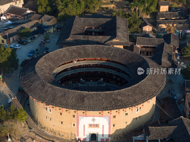 福建漳州永定云水谣客家土楼群建筑高空航拍