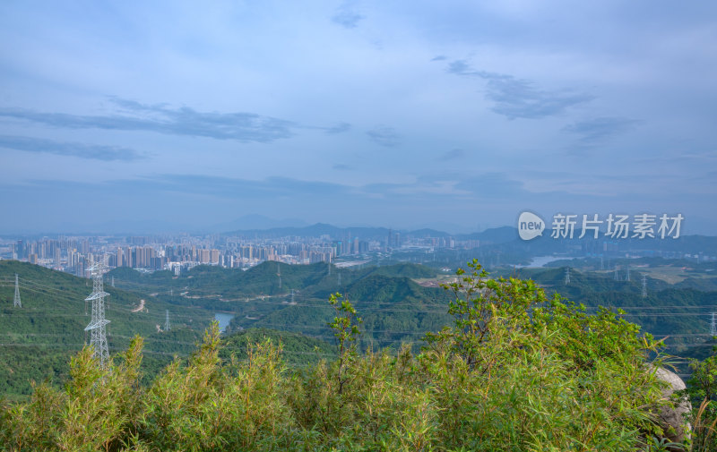 深圳羊台山绿色连绵群山与城市建筑