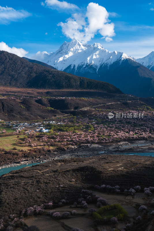 春天桃花盛开的雅鲁藏布大峡谷和多雄拉山