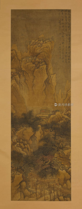 古画 蜀山行旅图轴 明  蓝瑛