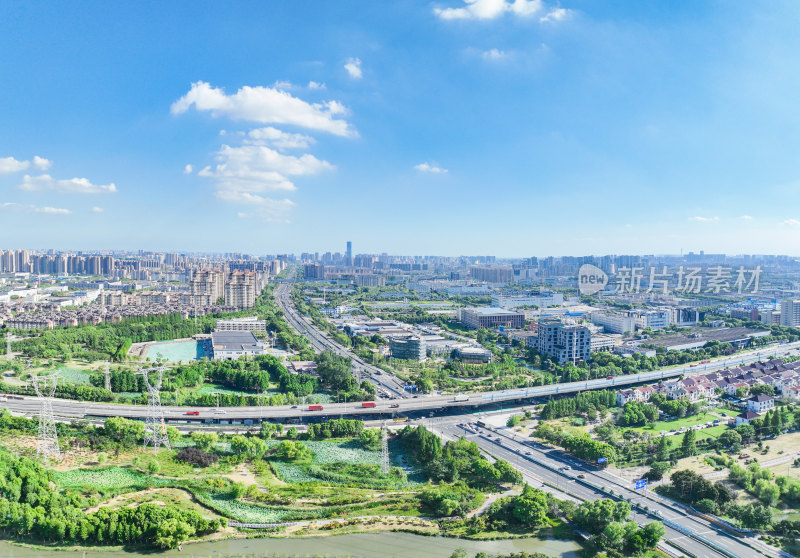 航拍江苏苏州昆山城市建筑风光大景