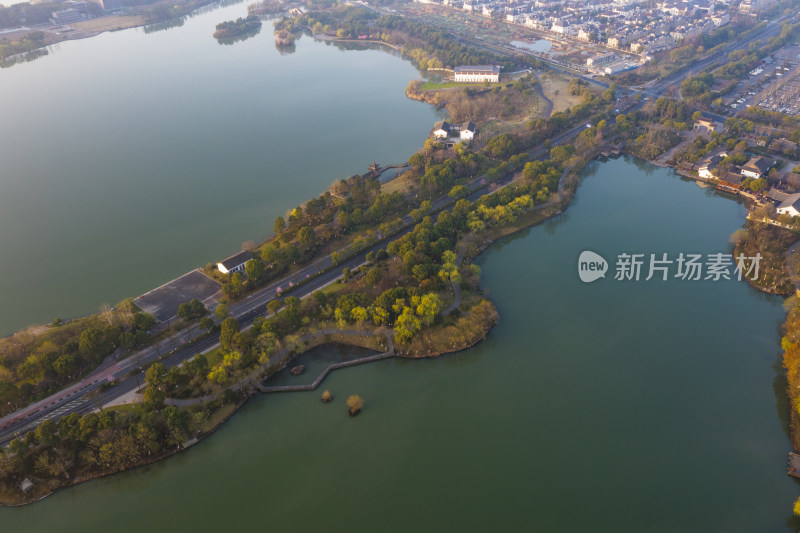 杭州萧山湘湖老虎洞景区秋色航拍