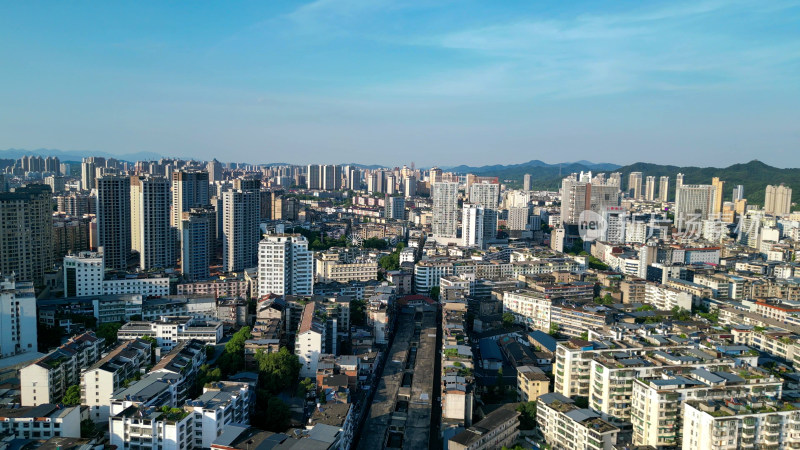 航拍江西上饶大景城市天际线