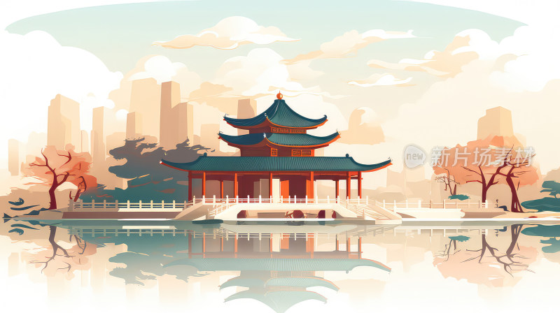 中国风建筑的亭台楼阁风景