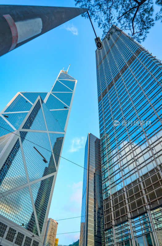 香港中环CBD城市摩天大楼写字楼建筑群景观