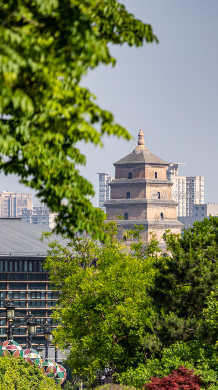 陕西西安大唐芙蓉园看大雁塔建筑景观