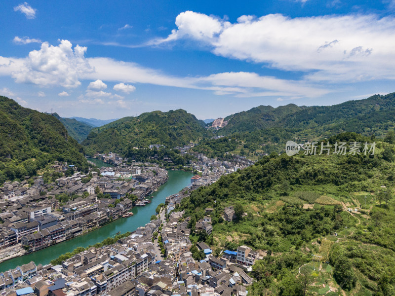 大自然山川蓝天白云天空航拍图