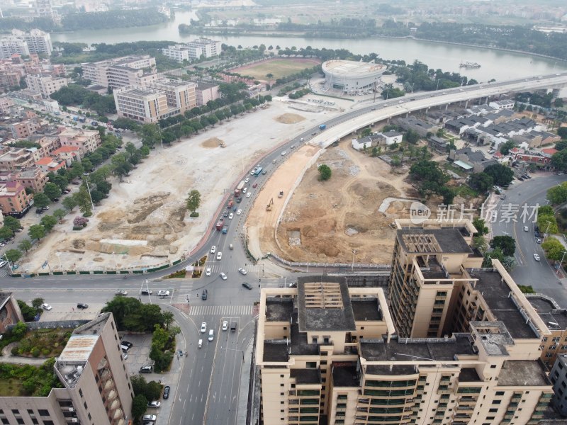 航拍广东省东莞市道滘镇城市风光