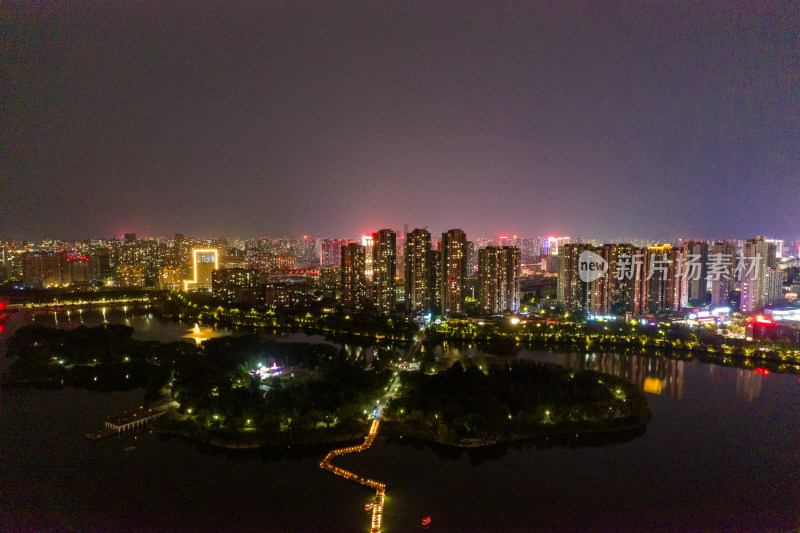 安徽蚌埠新城区城市夜景航拍图