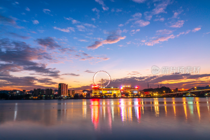 珠海斗门井岸摩天轮黄杨河日落夜景