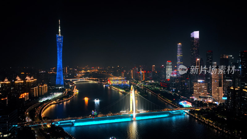 广州夜景照片广州塔夜晚珠江猎德大桥风光