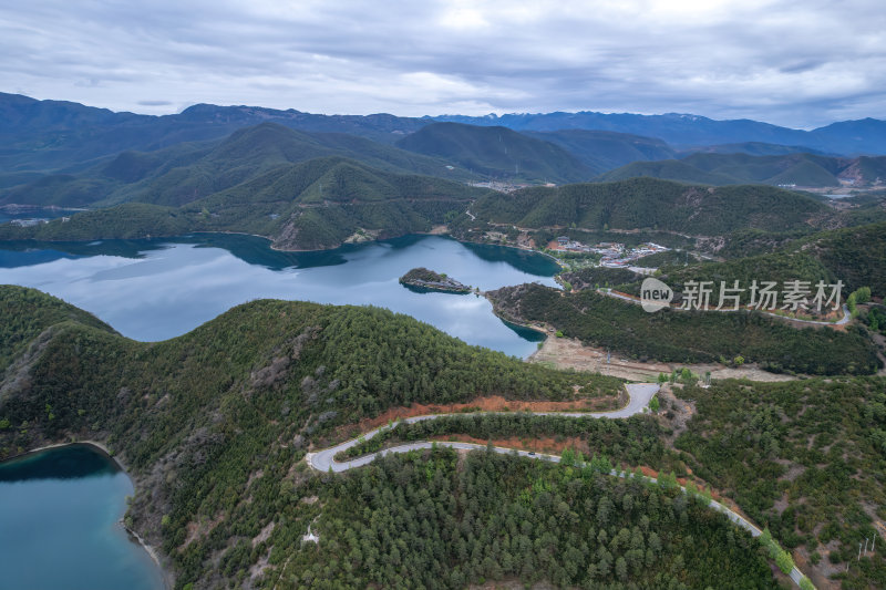 云南丽江泸沽湖摩梭族美景高空航拍