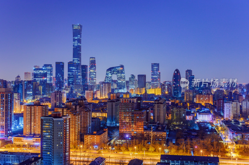 北京国贸CBD城市天际线黎明全景