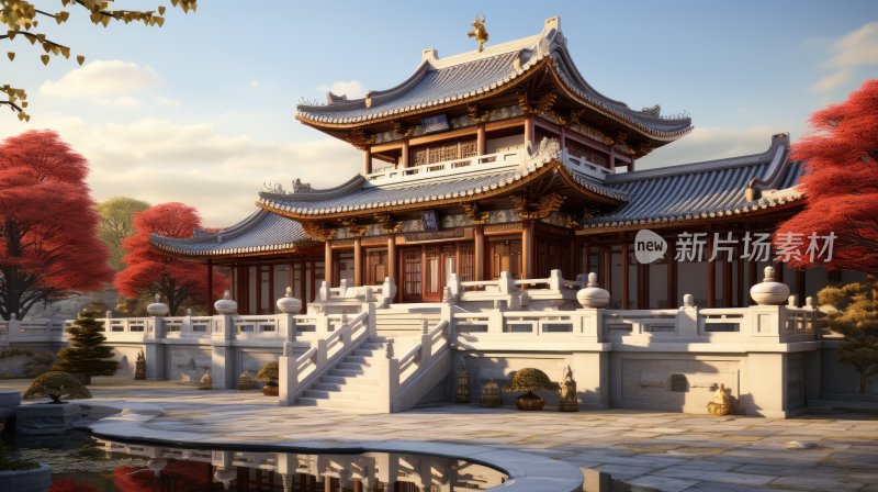 中国风传统宫殿建筑三维效果图
