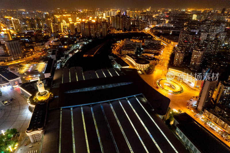 天津城市夜景灯光航拍图