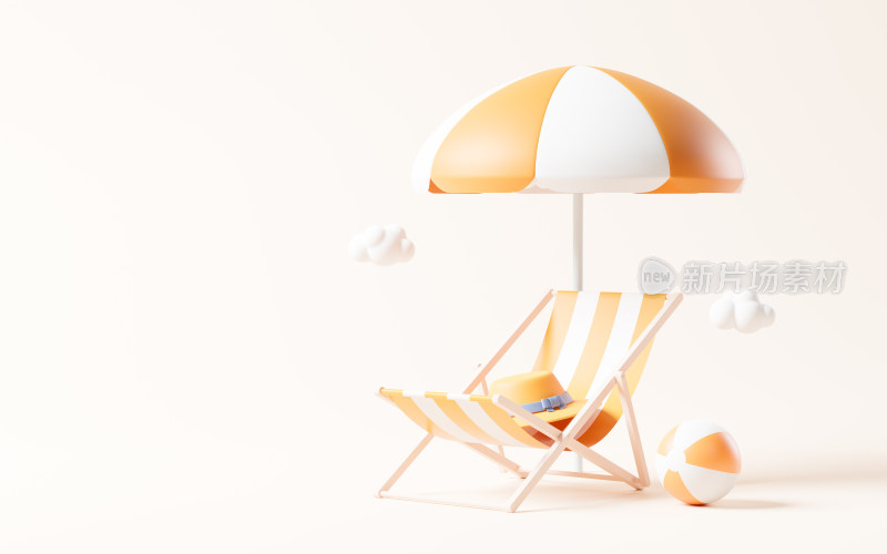 卡通风格沙滩椅3D渲染