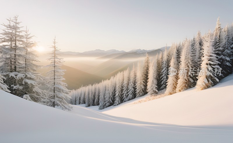 冬季森林白雪覆盖风景