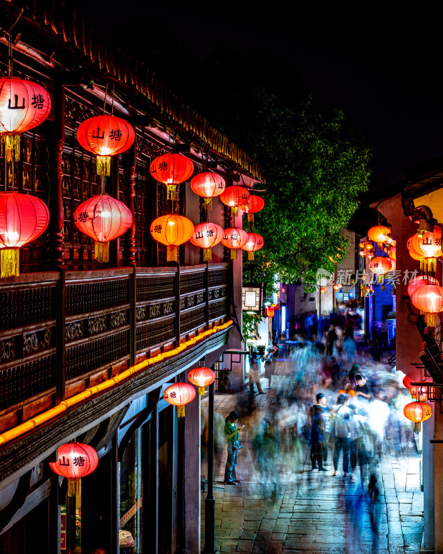 苏州七里山塘山塘街夜景夜色