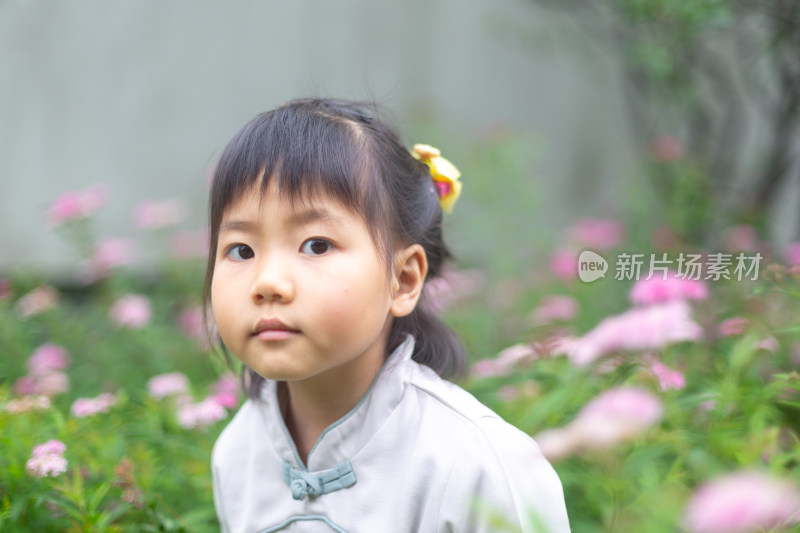 花丛里的漂亮小女孩 赏花看海闻花