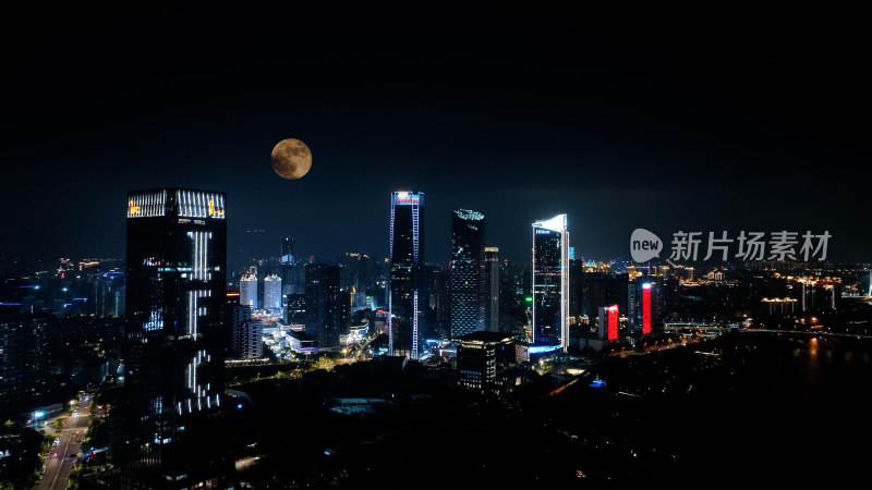 福州夜景照片航拍城市超级月亮福州中秋月亮