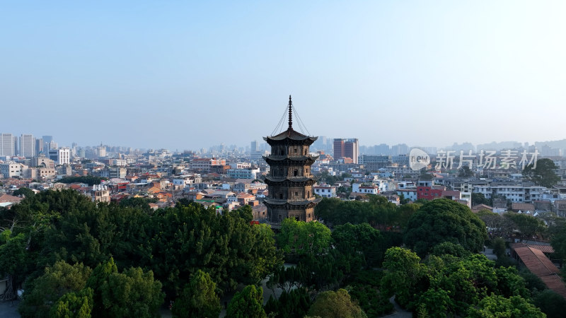 泉州东西塔航拍泉州西街开元寺夕阳日落风景