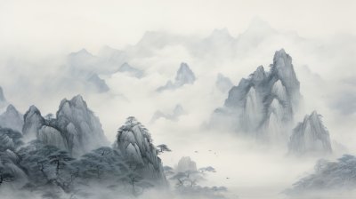 中国风水墨风景意境插画