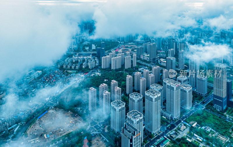 湖北武汉泛海片区阴云天气城市航拍