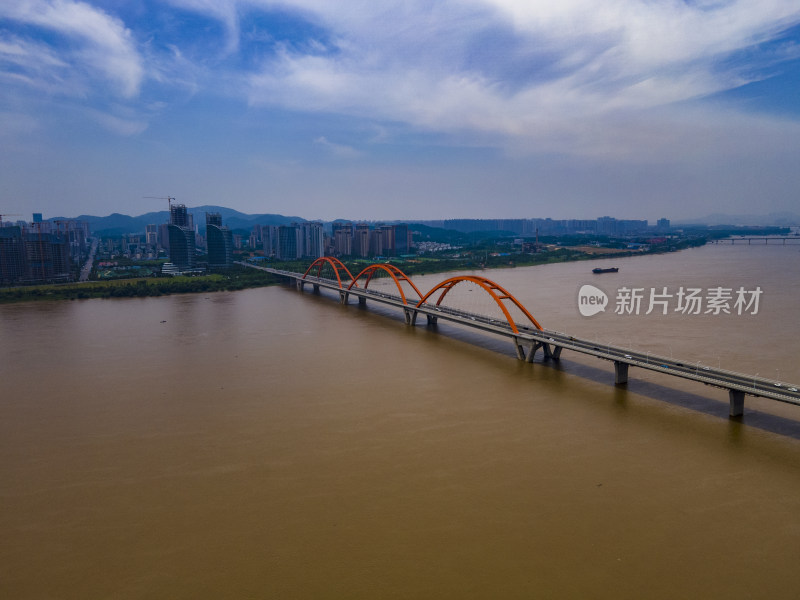 湖南长沙福元路湘江大桥航拍摄影图