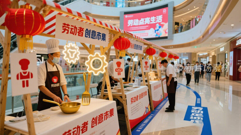 商场内劳动者创意市集场景
