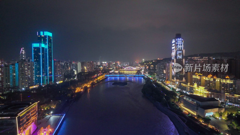 甘肃兰州夜景兰州城市夜景航拍