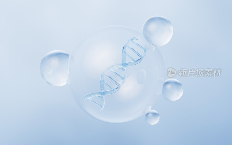 DNA与蓝色背景3D渲染