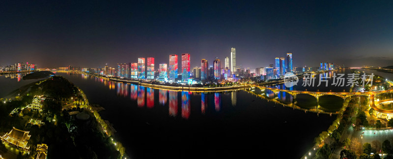 湖南长沙城市夜景航拍全景图