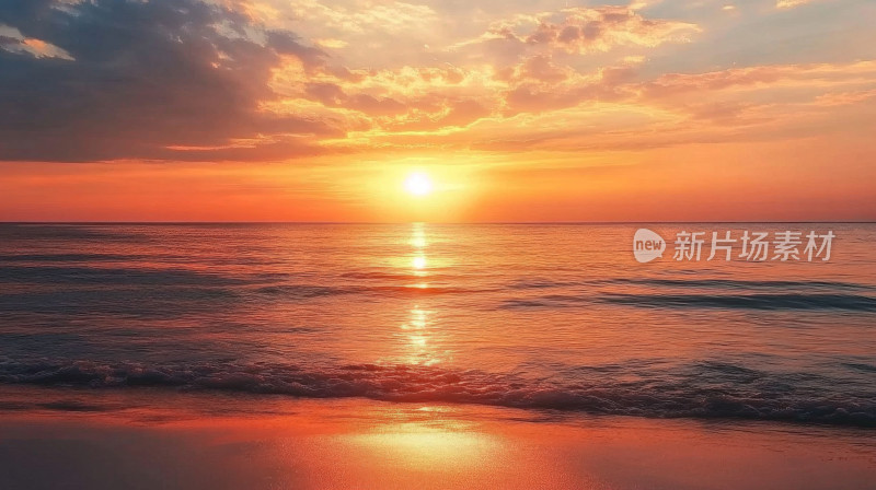 夕阳下金色海滩落日余晖海边自然风光