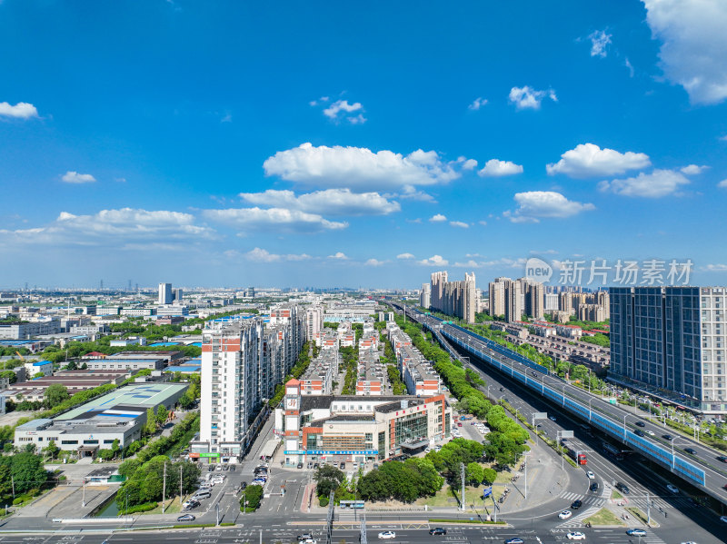 航拍昆山城市乡村建筑风光大景