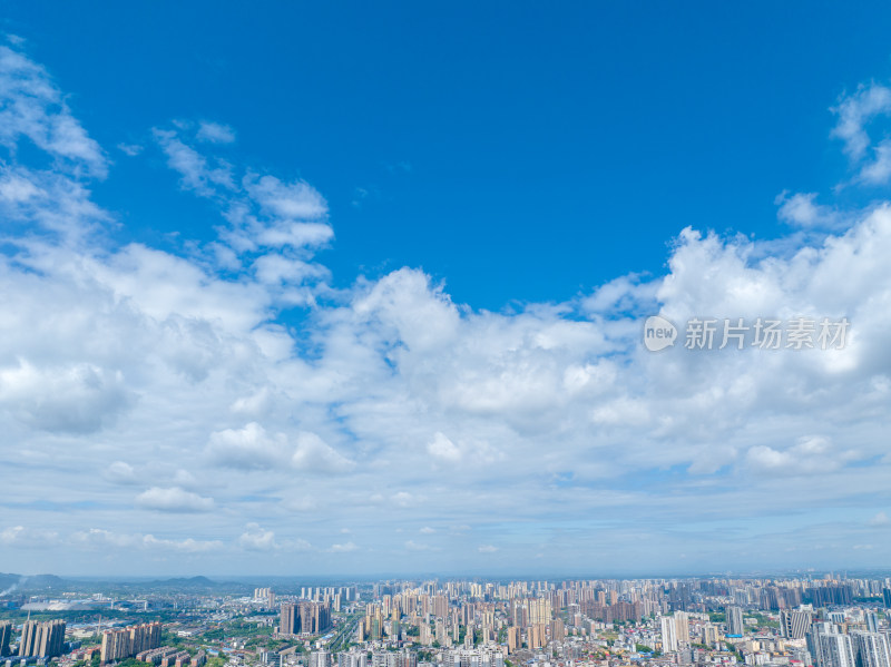 晴天 航拍繁华都市上空城市天际线城市风光