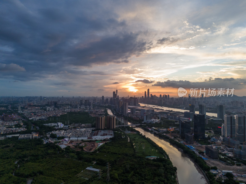 广州城市晚霞背景