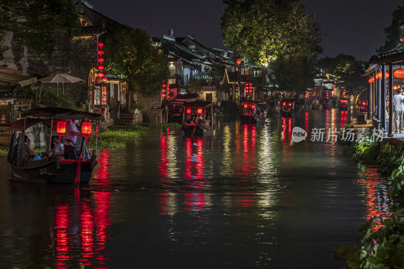 浙江嘉兴西塘古镇江南水乡夜景