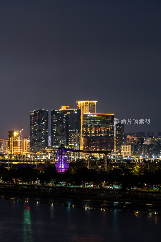 澳门半岛新葡京澳门塔CBD晚霞夜景