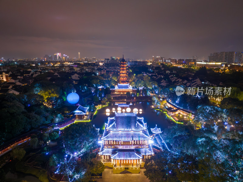 航拍苏州盘门景区中秋灯会夜景