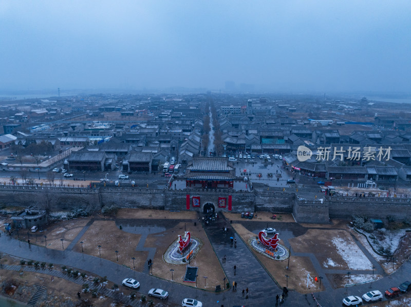 河南商丘古城雪景航拍