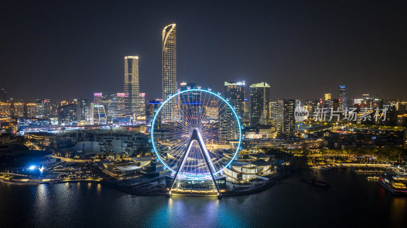 苏州新地标 苏州之眼摩天轮夜晚航拍