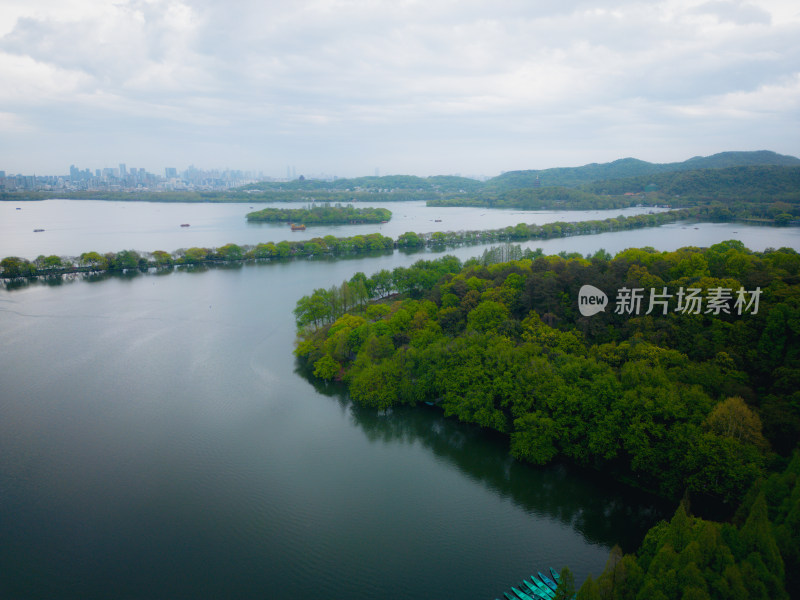 航拍2024杭州西湖杨公堤春天风光